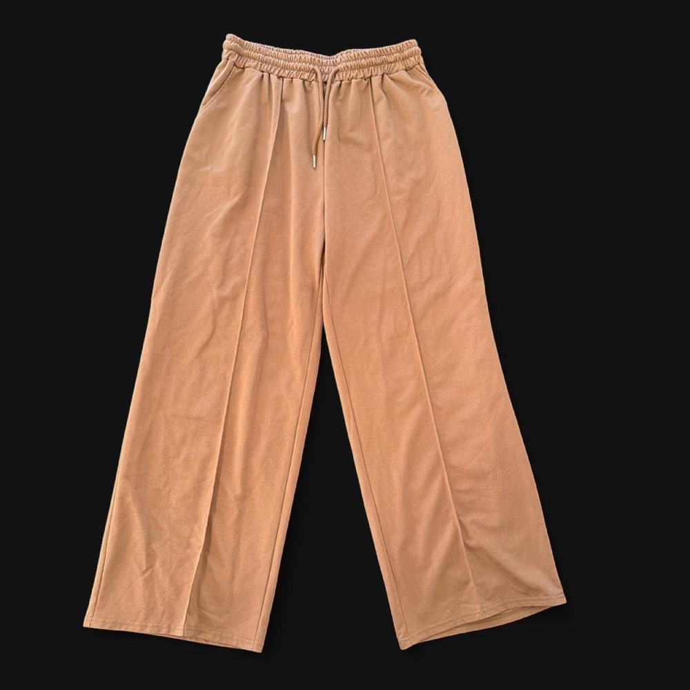 Tan Camel Wide Leg Pants 1X Drawstring Elastic Waist Stretchy Casual